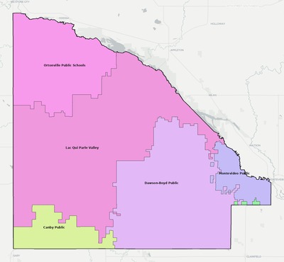 Lac qui Parle County MN school district boundaries map