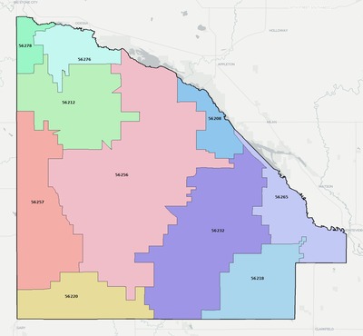 Lac qui Parle County MN ZIP code boundaries map