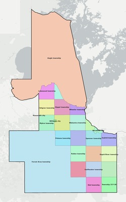 Lake of the Woods County MN townships and subdivisions map