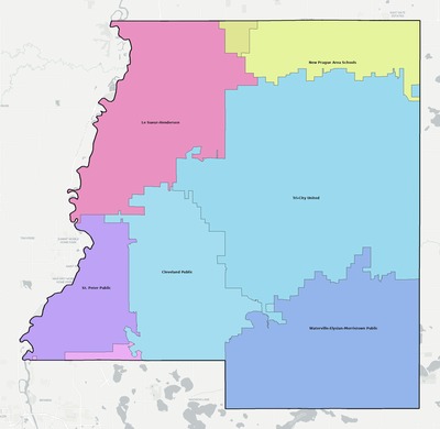 Le Sueur County MN school district boundaries map