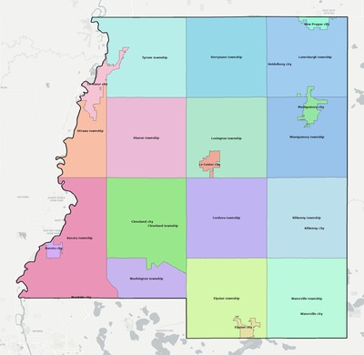 Le Sueur County MN townships and subdivisions map