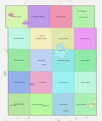 Lyon County MN townships and subdivisions map
