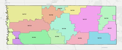 Marshall County MN ZIP code boundaries map