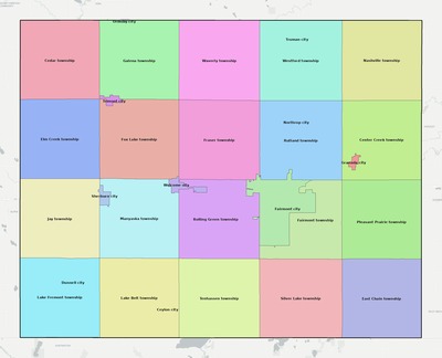 Martin County MN townships and subdivisions map