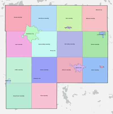 McLeod County MN townships and subdivisions map
