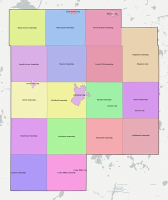 Meeker County MN townships and subdivisions map