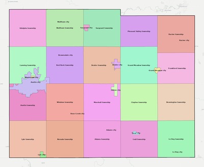 Mower County MN townships and subdivisions map