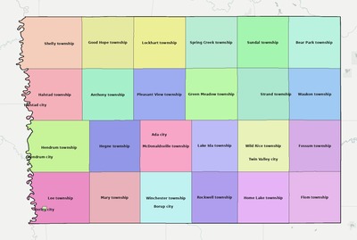 Norman County MN townships and subdivisions map