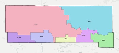 Pennington County MN ZIP code boundaries map