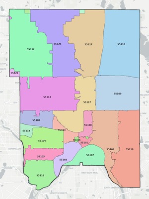 Ramsey County MN ZIP code boundaries map