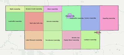 Red Lake County MN townships and subdivisions map