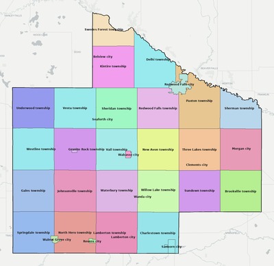 Redwood County MN townships and subdivisions map