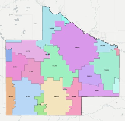 Redwood County MN ZIP code boundaries map