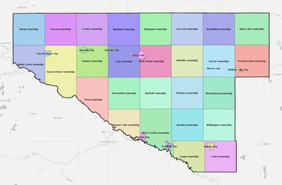 Renville County MN townships and subdivisions map