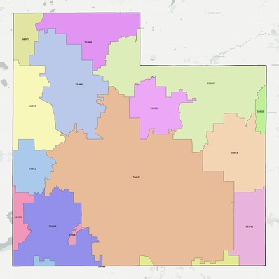 Rice County MN ZIP code boundaries map