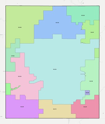 Rock County MN ZIP code boundaries map