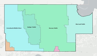Roseau County MN school district boundaries map