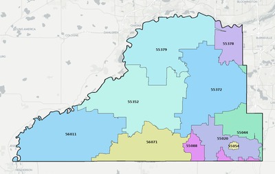Scott County MN ZIP code boundaries map