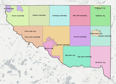 Sherburne County MN townships and subdivisions map