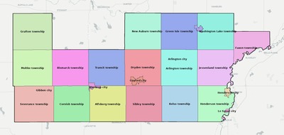Sibley County MN townships and subdivisions map