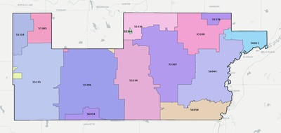 Sibley County MN ZIP code boundaries map