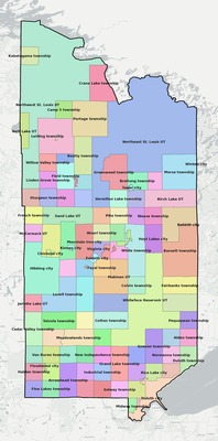 St. Louis County MN townships and subdivisions map