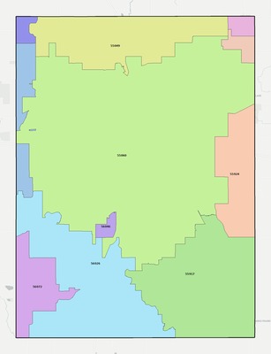 Steele County MN ZIP code boundaries map