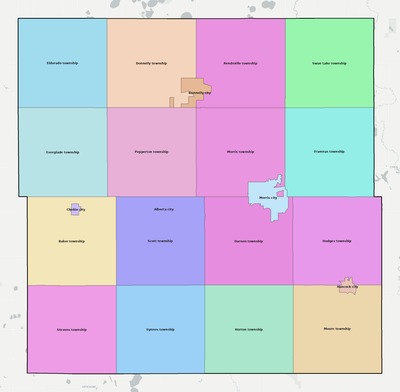 Stevens County MN townships and subdivisions map