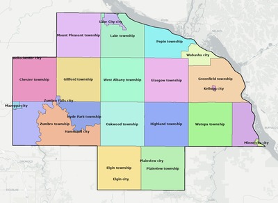 Wabasha County MN townships and subdivisions map