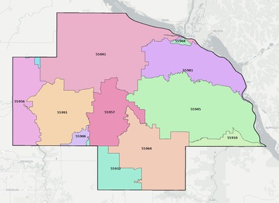 Wabasha County MN ZIP code boundaries map