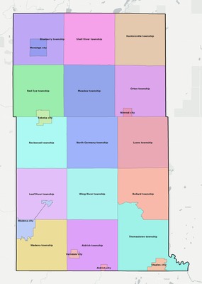 Wadena County MN townships and subdivisions map