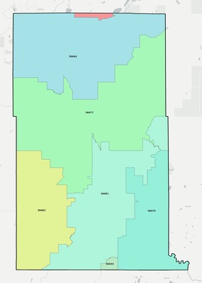 Wadena County MN ZIP code boundaries map
