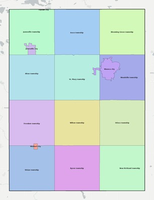 Waseca County MN townships and subdivisions map