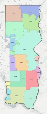 Washington County MN ZIP code boundaries map