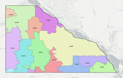 Winona County MN ZIP code boundaries map