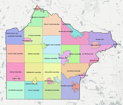 Wright County MN townships and subdivisions map