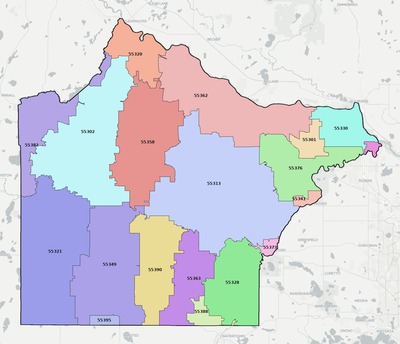 Wright County MN ZIP code boundaries map