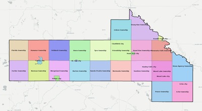 Yellow Medicine County MN townships and subdivisions map