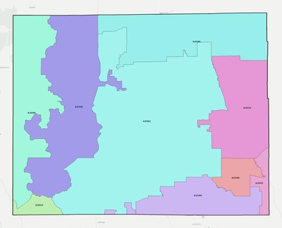 Adair County MO ZIP code boundaries map