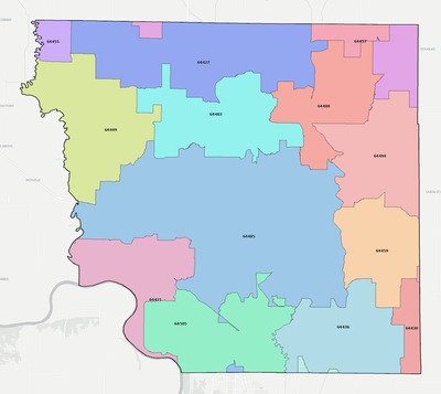 Andrew County MO ZIP code boundaries map
