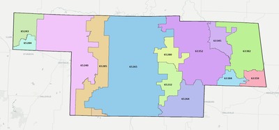 Audrain County MO ZIP code boundaries map