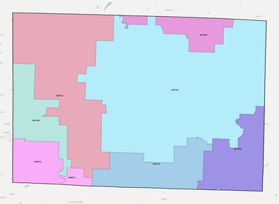 Barton County MO ZIP code boundaries map
