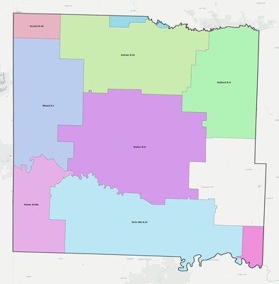 Bates County MO school district boundaries map