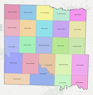 Bates County MO townships and subdivisions map