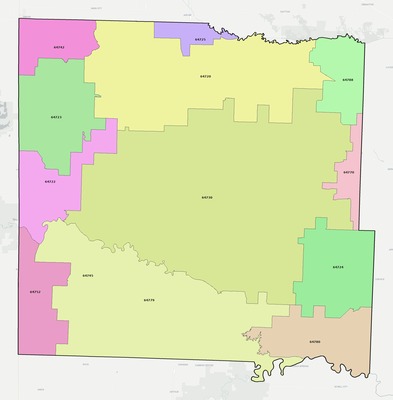 Bates County MO ZIP code boundaries map