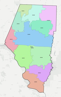 Boone County MO ZIP code boundaries map