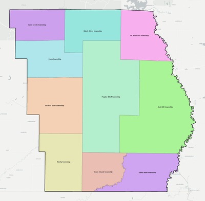 Butler County MO townships and subdivisions map