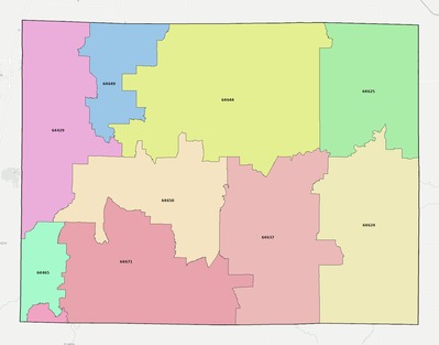 Caldwell County MO ZIP code boundaries map