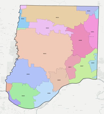Callaway County MO ZIP code boundaries map