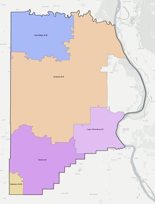 Cape Girardeau County MO school district boundaries map